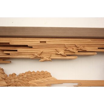 籠瀬露風 神代杉枠 楠木彫欄間 2枚1組　R2499Y 