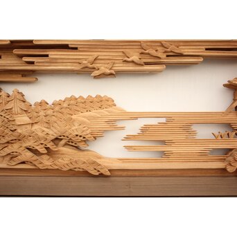 籠瀬露風 神代杉枠 楠木彫欄間 2枚1組　R2499Y 