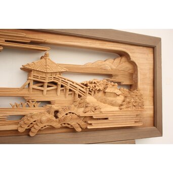 籠瀬露風 神代杉枠 楠木彫欄間 2枚1組　R2499Y 