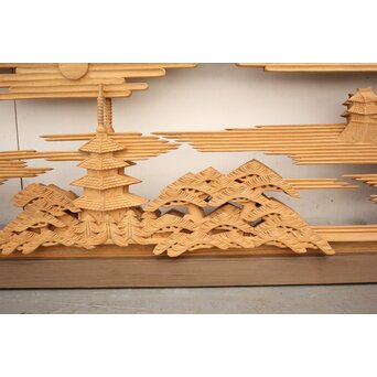 籠瀬露風 神代杉枠 楠木彫欄間 2枚1組　R2499Y 