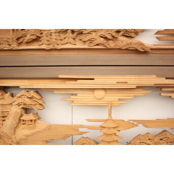 籠瀬露風 神代杉枠 楠木彫欄間 2枚1組　R2499Y 