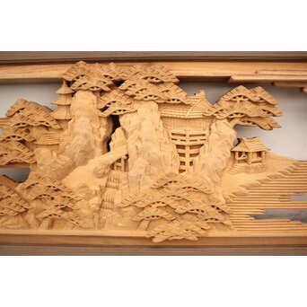 籠瀬露風 神代杉枠 楠木彫欄間 2枚1組　R2499Y 