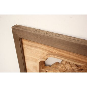 籠瀬露風 神代杉枠 楠木彫欄間 2枚1組　R2499Y 