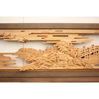 籠瀬露風 神代杉枠 楠木彫欄間 2枚1組　R2499Y 