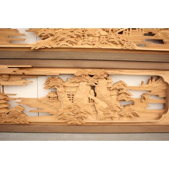 籠瀬露風 神代杉枠 楠木彫欄間 2枚1組　R2499Y 