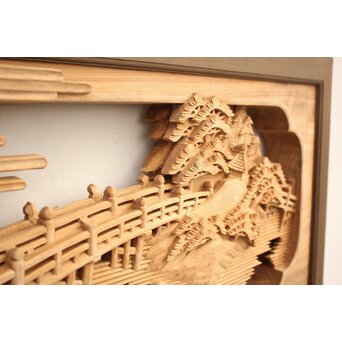 籠瀬露風 神代杉枠 楠木彫欄間 2枚1組　R2499Y 