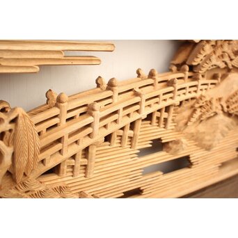 籠瀬露風 神代杉枠 楠木彫欄間 2枚1組　R2499Y 