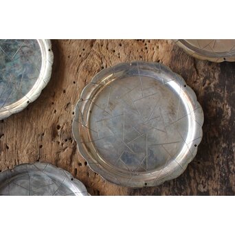 尚美堂 氷裂紋銀色菓子盆　M157 