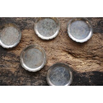 尚美堂 氷裂紋銀色菓子盆　M157 