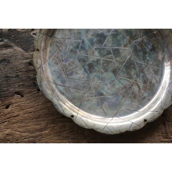 尚美堂 氷裂紋銀色菓子盆　M157 