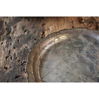 尚美堂 氷裂紋銀色菓子盆　M157 