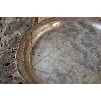 尚美堂 氷裂紋銀色菓子盆　M157 