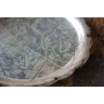 尚美堂 氷裂紋銀色菓子盆　M157 