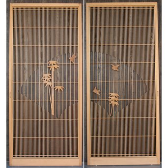 竹雀の格子建具 2枚1組　L1014Y