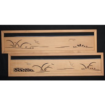 水禽籠 木彫透かし欄間 2枚1組　R2505 