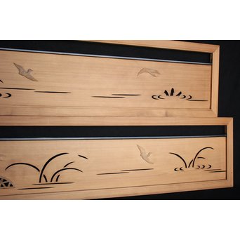 水禽籠 木彫透かし欄間 2枚1組　R2505 