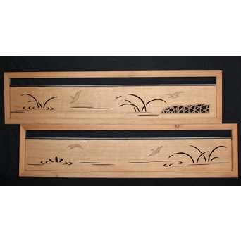水禽籠 木彫透かし欄間 2枚1組　R2505