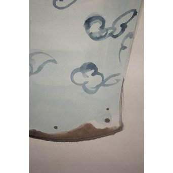 倣 西沢笛畝【李朝染付壺に花】紙本掛軸　Z189 