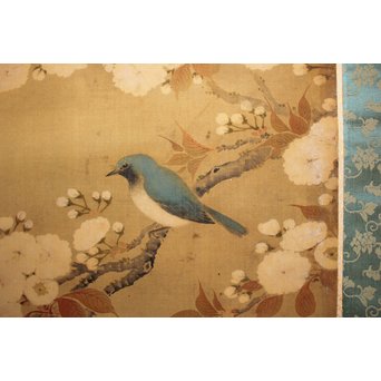 春木南江【桜花鳥】 絹本掛軸　Z190 