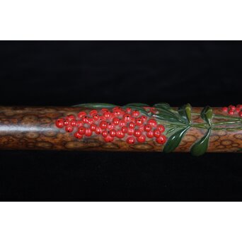 猩々斎作 南天高蒔絵 支那竹 斑竹香筒　Q082 