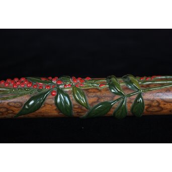 猩々斎作 南天高蒔絵 支那竹 斑竹香筒　Q082 