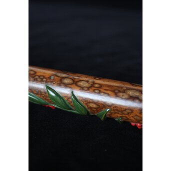 猩々斎作 南天高蒔絵 支那竹 斑竹香筒　Q082 