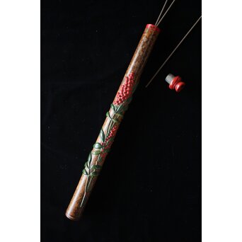猩々斎作 南天高蒔絵 支那竹 斑竹香筒　Q082