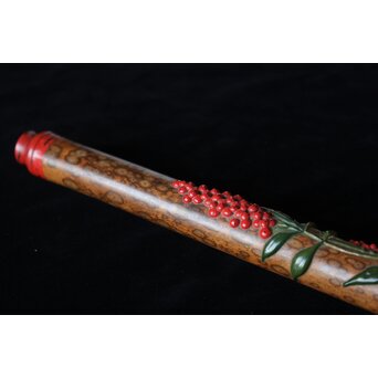 猩々斎作 南天高蒔絵 支那竹 斑竹香筒　Q082 