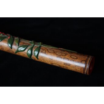 猩々斎作 南天高蒔絵 支那竹 斑竹香筒　Q082 