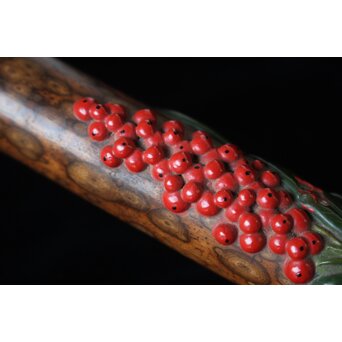 猩々斎作 南天高蒔絵 支那竹 斑竹香筒　Q082 