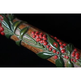 猩々斎作 南天高蒔絵 支那竹 斑竹香筒　Q082 