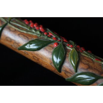 猩々斎作 南天高蒔絵 支那竹 斑竹香筒　Q082 