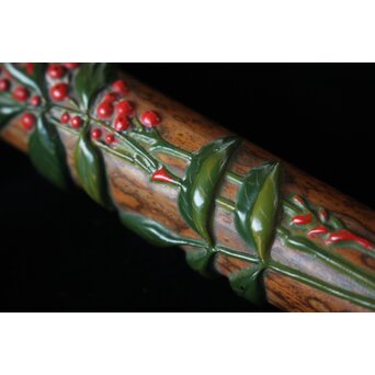 猩々斎作 南天高蒔絵 支那竹 斑竹香筒　Q082 