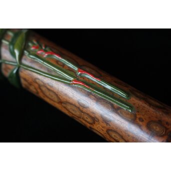 猩々斎作 南天高蒔絵 支那竹 斑竹香筒　Q082 
