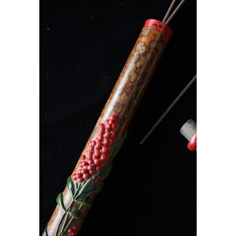 猩々斎作 南天高蒔絵 支那竹 斑竹香筒　Q082 