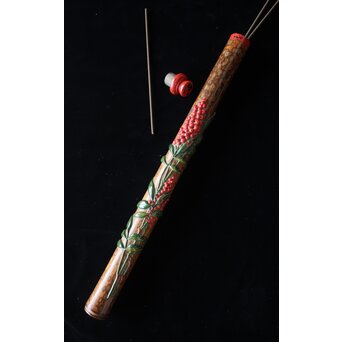 猩々斎作 南天高蒔絵 支那竹 斑竹香筒　Q082 