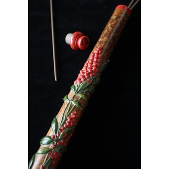 猩々斎作 南天高蒔絵 支那竹 斑竹香筒　Q082 