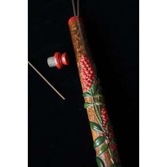 猩々斎作 南天高蒔絵 支那竹 斑竹香筒　Q082 