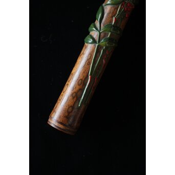 猩々斎作 南天高蒔絵 支那竹 斑竹香筒　Q082 