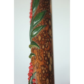 猩々斎作 南天高蒔絵 支那竹 斑竹香筒　Q082 