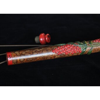 猩々斎作 南天高蒔絵 支那竹 斑竹香筒　Q082 