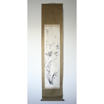 倣 松林桂月 蘭竹図 掛軸　Z191 