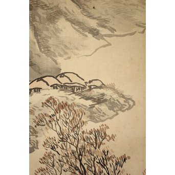 倣 松林桂月 山水図 掛軸　Z192 