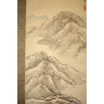 倣 松林桂月 山水図 掛軸　Z192 