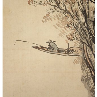 倣 松林桂月 山水図 掛軸　Z192 