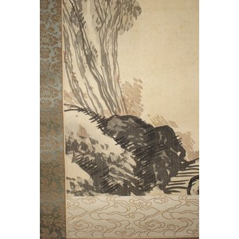 倣 松林桂月 山水図 掛軸　Z192 