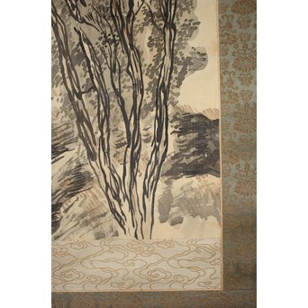 倣 松林桂月 山水図 掛軸　Z192 