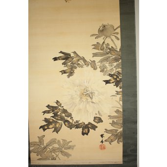 倣 山元春挙 水墨牡丹図 掛軸　Z193 