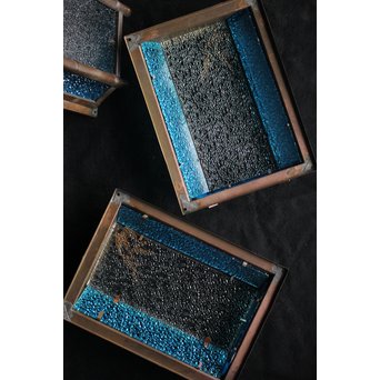 ダイア水色ガラス 竹細工銅門灯カバー 4個1組　A1970Y 