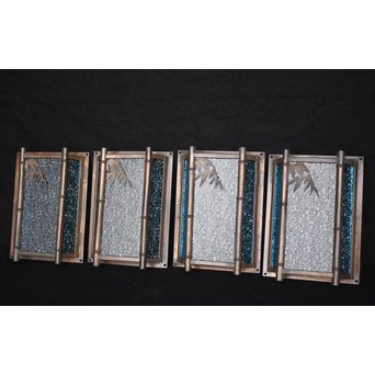 ダイア水色ガラス 竹細工銅門灯カバー 4個1組　A1970Y